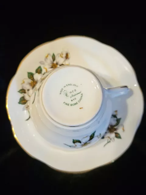 ENCO National England Handpainted Teacup and Saucer Dogwood Fine Bone China 3