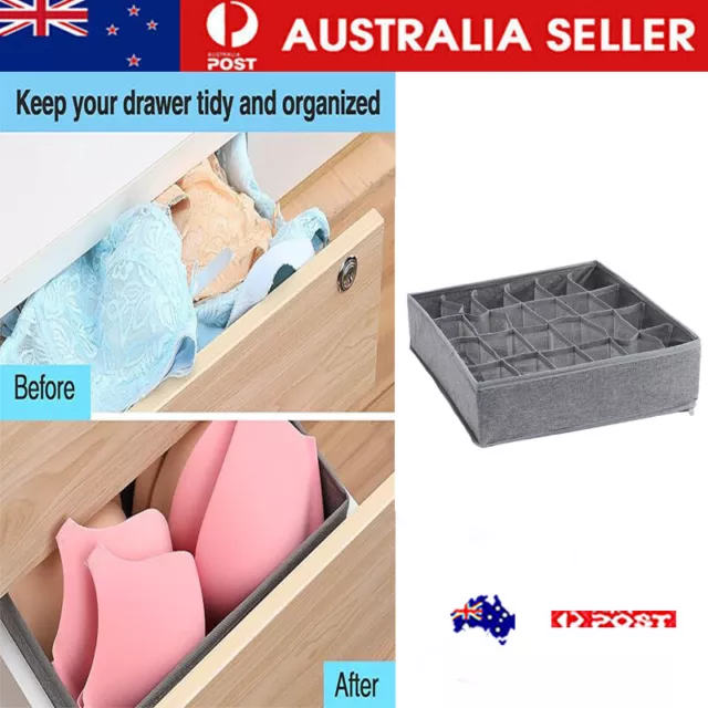 24 Grid Underwear Socks Tie Storage Box Fold Bra Organizer Closet Drawer