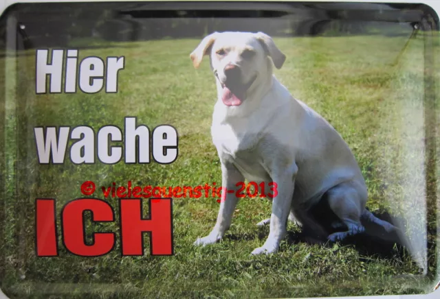 Blechschild 20x30 cm - Hier wache ich! - Labrador gelb Hund