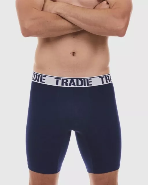 Mens 2 Pack 3-6XL Tradie Boxer Shorts Long Leg Trunk Navy Blue (5SK)