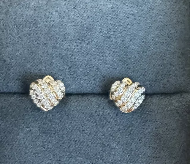 David Yurman Heart Stud Diamond Pave 18K Yellow Gold Earrings