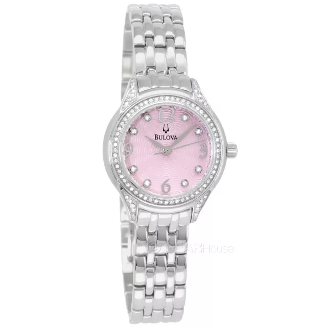BULOVA WOMENS PAVE Crystal Watch, Light Pink Dial, Silver Stainless ...