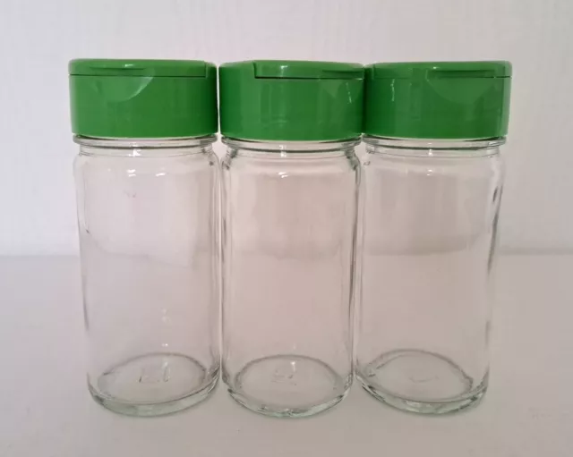 3 x EMPTY Spice Jars with Green Lids Sainsburys Old Style