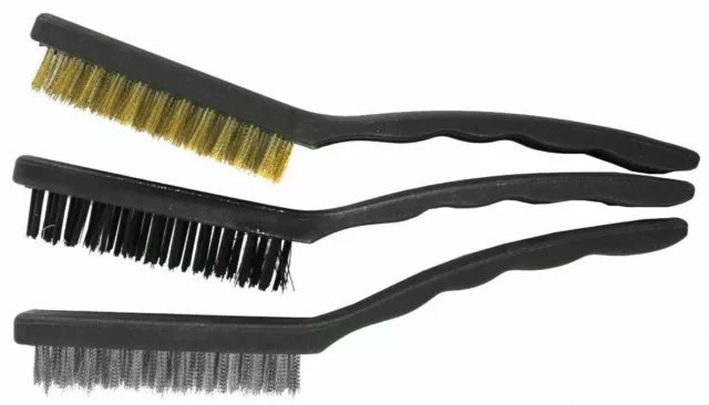 3pc Nylon Bristle Steel Brass Wire Hand Brush Set Rust Paint Removal Cleaning