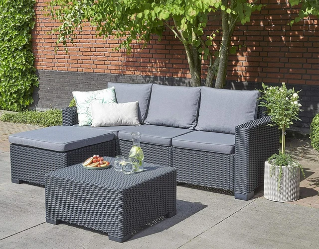 ALLIBERT KETER CALIFORNIA Rattan Corner Set Graphite 4Seater Sofa With