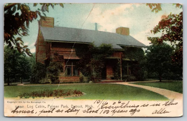 damaged card - Log Cabin Palmer Park Detroit Michigan Rotograph 1906 Postcard