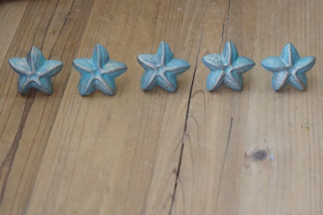 5 Cast Iron Starfish Drawer Pulls Cabinet Cupboard Bathroom Decor Nautical Knob