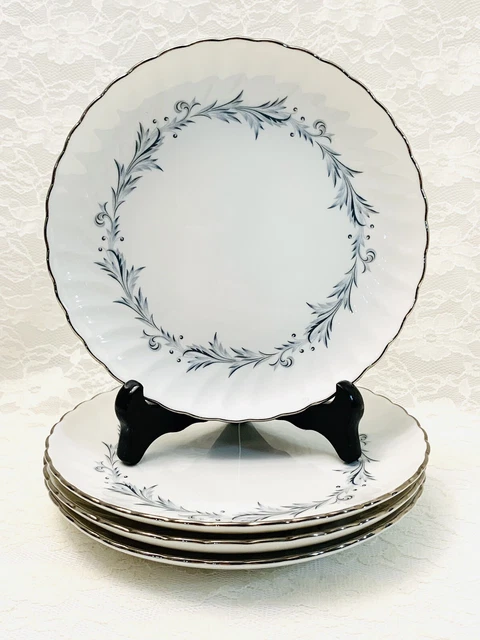 Syracuse China Silhouette Sonata Bread Plates 6 1/2” Set Of 4 Blue Gray Scroll