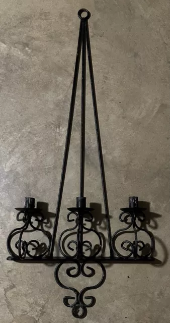 Vintage Metal Spanish Revival GOTHIC 3 Candle Wall Sconce Medieval