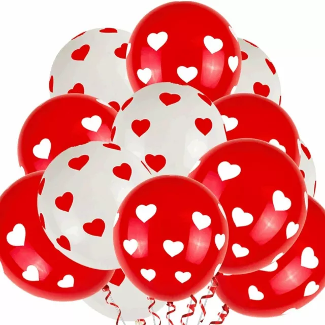 Red White Latex Heart Balloons Happy Valentines Day Wedding Decoration 10Pack UK