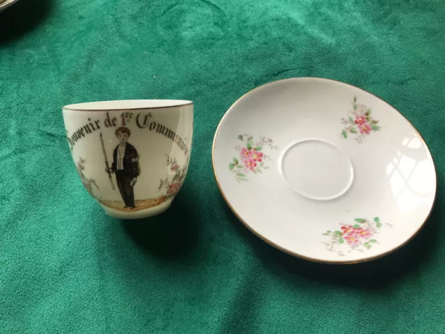 Tasse A Cafe/Guirlande Fleur Rose Dore Emaille/Communion/Porcelaine Limoges/Fete