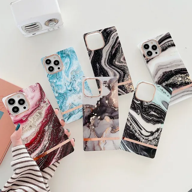 Square Marble Shockproof Phone Case Cover For iPhone 11 12 13 14 Pro Max Plus