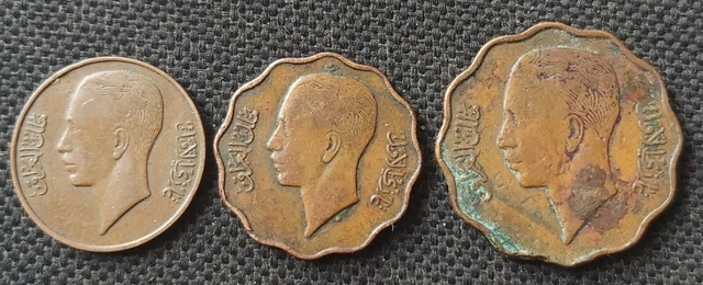 1938 Iraq King Ghazi 1, 4 & 10 Fils Lot Of 3 Different Coins L@@K!!
