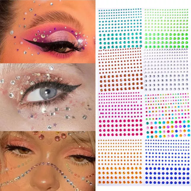 Visage Gemmes Coller Sur Bijoux 3D Corps Glitter Festival Strass Gemmes #