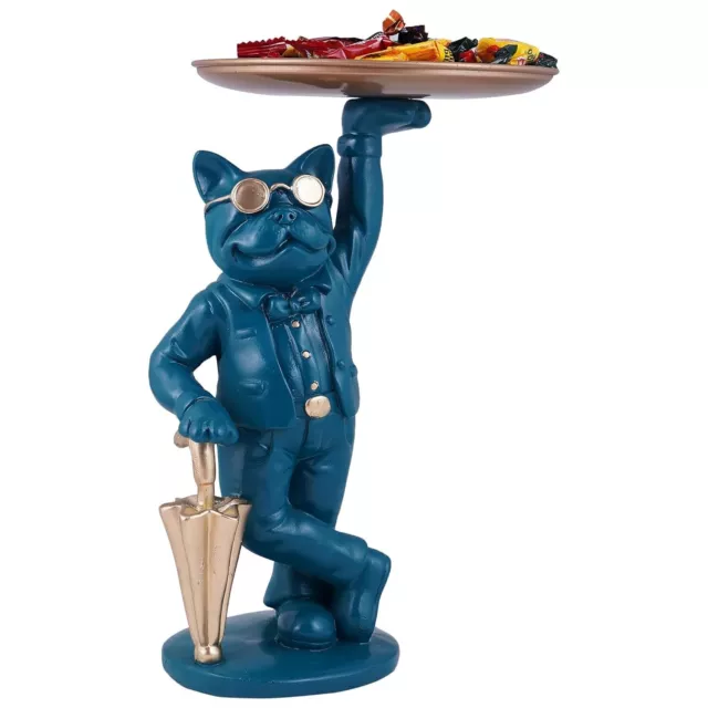 Blue Bull Dog Standing with Umbrella Serving Tray Showpiece Home Decor 3