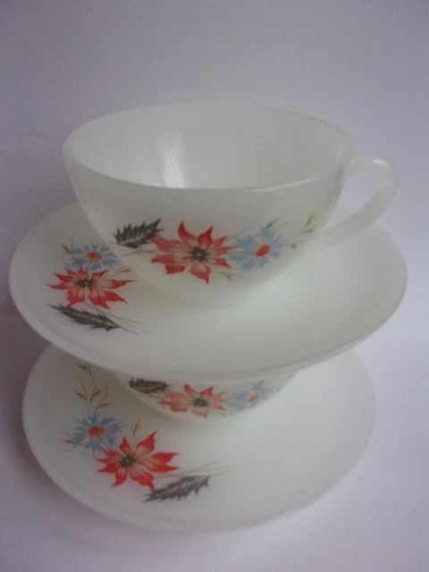 ARCOPAL Lot de 2 GRANDES TASSES et SOUCOUPES A CAFE CHOCOLAT THE Décor floral
