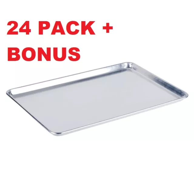 24 PACK Full Size Aluminum 18" x 26" Bun Sheet Baking Pan Wire in Rim Commercial