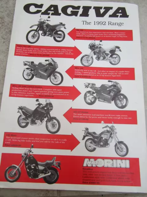 Cagiva Model Range 1992 Motorcycle Sales Sheet  Mito 125 Blue Eddy Lawson 900 GT