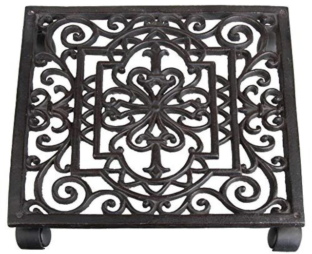 (TG. 1 pezzo) Esschert - Porta pianta quadrato con rotelle, 29.6 x 29.6 x 5.8 cm