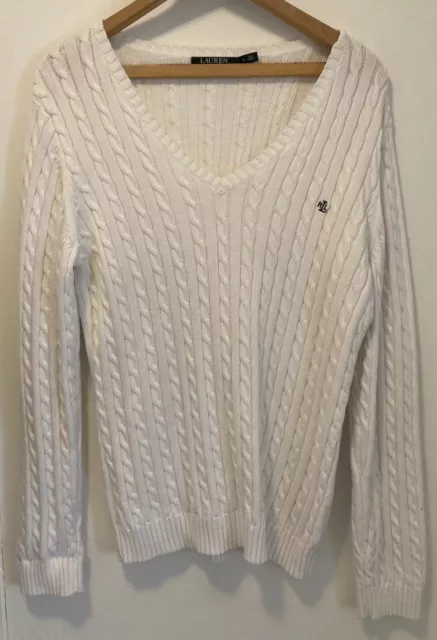Ralph Lauren White Cable Knit Sweater Ladies Size XL