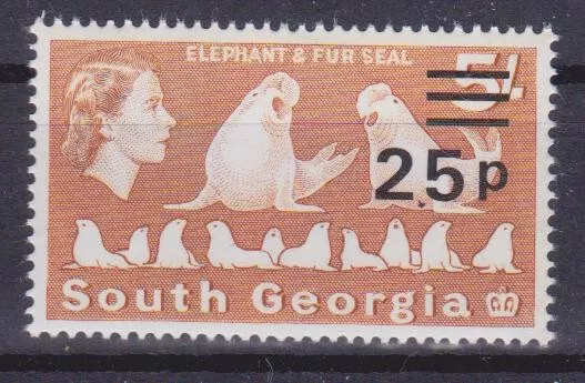 South Georgia 1977 QEII Elephant seals. Overprint MNH
