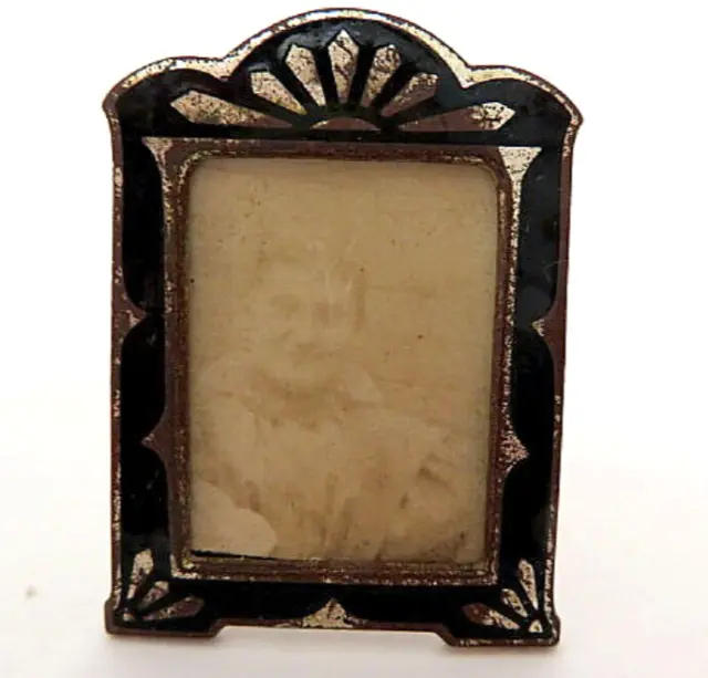 Antique Victorian Miniature Black Enamel Picture Frame