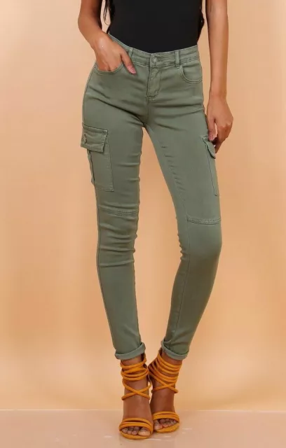 LADIES CARGO PANTS Skinny Stretch Women's Jeans Green khaki 6 8 10 12 14  £29.95 - PicClick UK