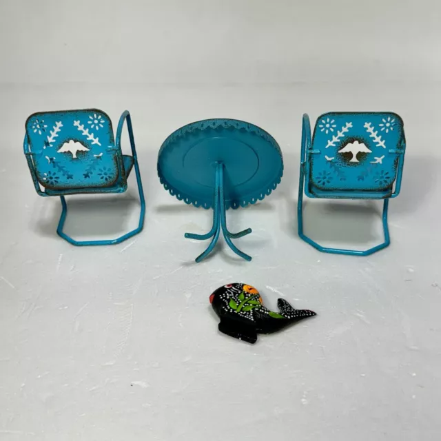 Fairy Garden  Dollhouse Miniature Metal Bistro Table And Chairs, Turquoise Blue 3
