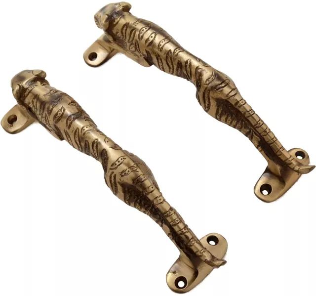 Antique Brass Jaguar Design Door Pull Handle Pair Kitchen Cabinet 7.5" 2.35lbs.
