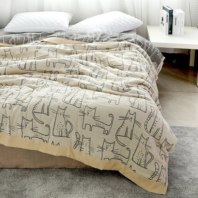 Manta de verano de algodón con estampado de dibujos animados para sofá cama mantas transpirables