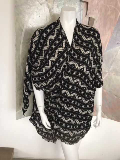 Ecote Black White Aztec Navajo Duster Open Front Blouse Top XS / Small