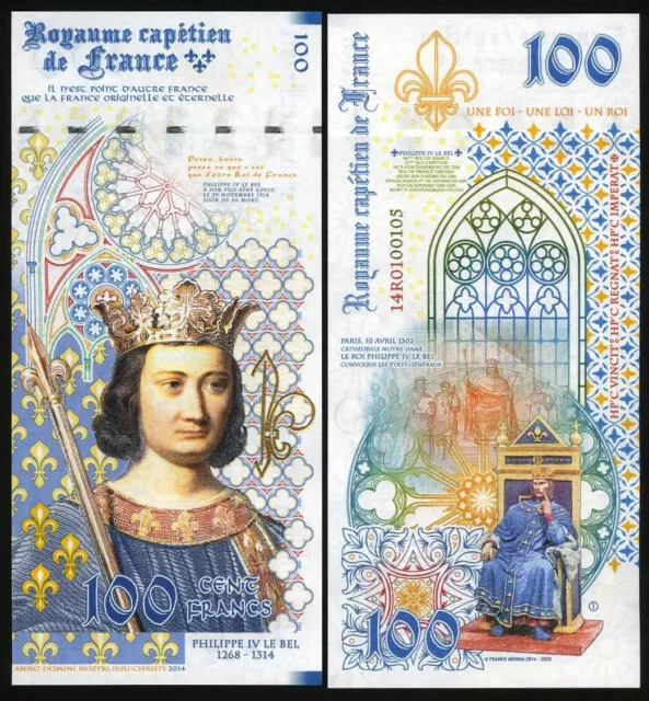 Kingdom of France, 100 Francs, 2020, private Issue, Philip IV, 1000 issued