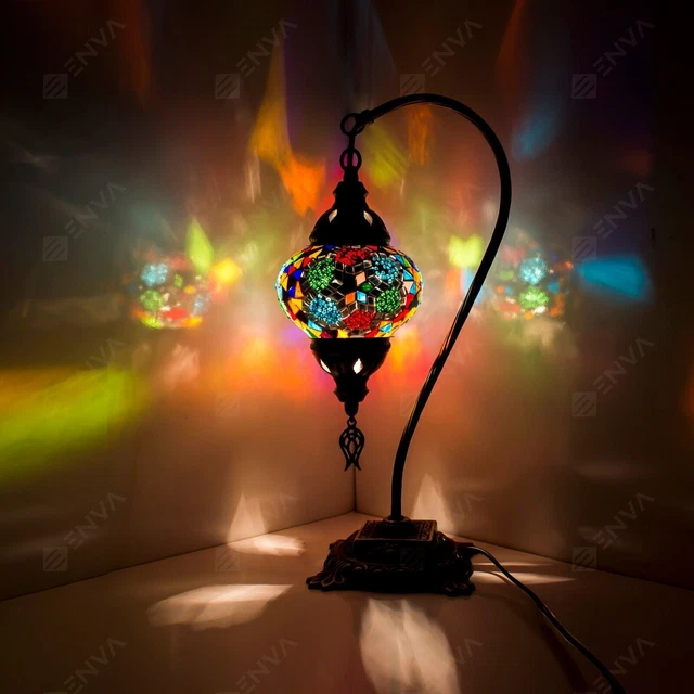 Lampada scrivania a collo di cigno in mosaico colorato a mano turca marocchina
