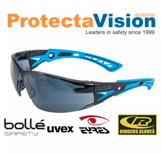 Bolle RUSH PLUS Safety Glasses Blue/Black Frame Smoke Lens Platinum Coating