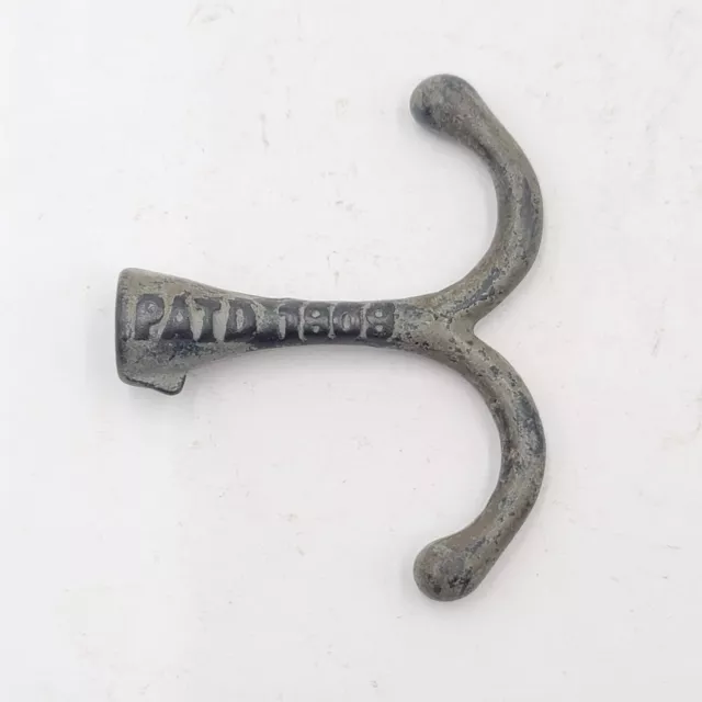 Vintage Cast Iron Coat Hat 2 Hook Reclaimed Salvage Hardware PAT 1809