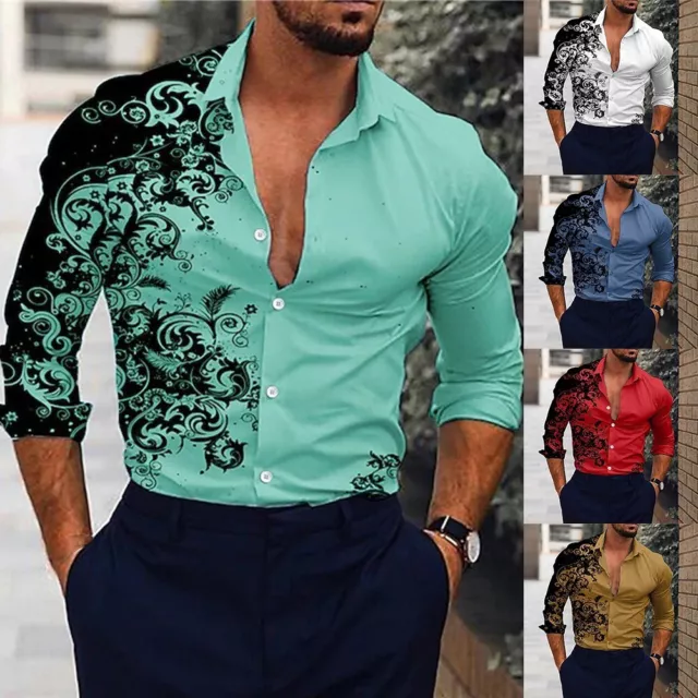 Classic Hawaiian Style Baroque Shirt for Men with Party Up Long Sleeve Dress