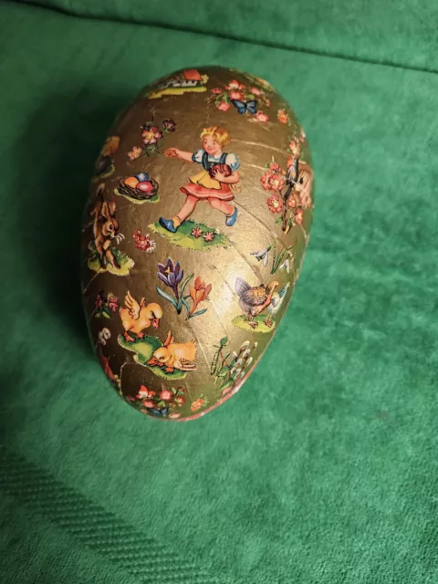 Vintage Medium Gold Paper Mache Easter Candy Egg. Made In Western Germany.