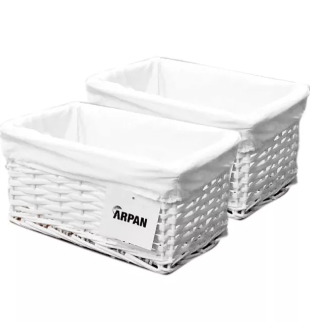 Hamper Storage White Wicker Basket Medium With Cloth, Size W28 x D18 x H14 cm