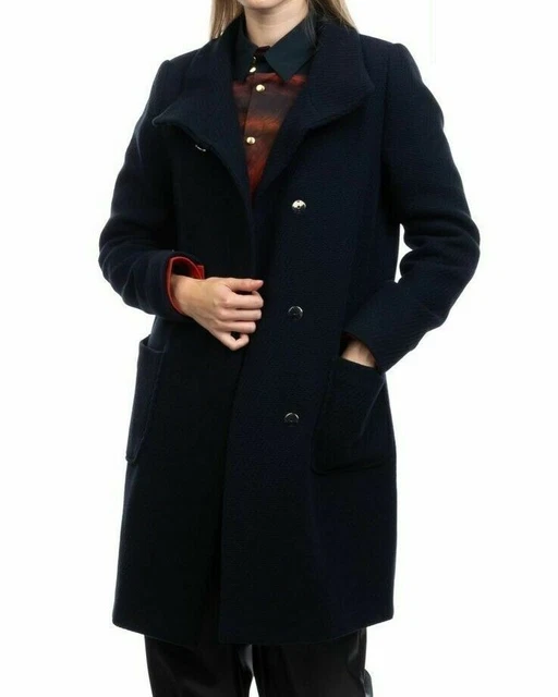 RRP€370 SCHNEIDERS Flannel Coat Size 36 / M Dark Blue Wool Blend Stand Up Collar