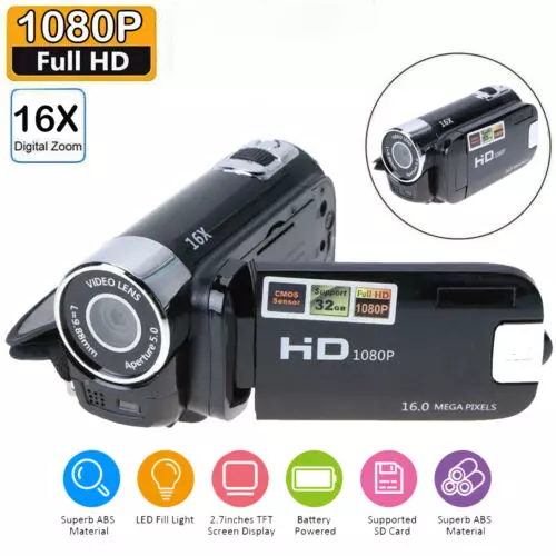 Videocamera digitale Full HD, rotazione a 270 ° Videocamera digitale ad  alta definizione 1080P 16X Videocamera DV(Nero) : : Elettronica