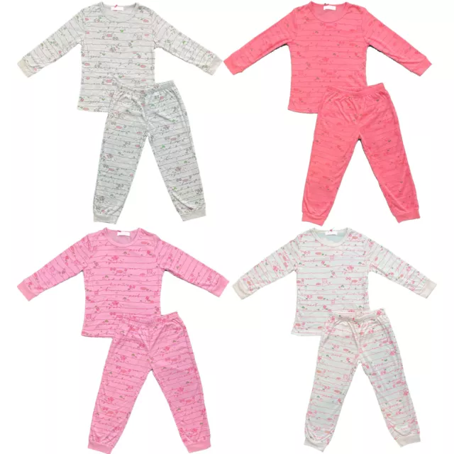 Girls Kids Pyjamas Long Sleeve Top Bottom Set Nightwear PJs Cuffed Fleece