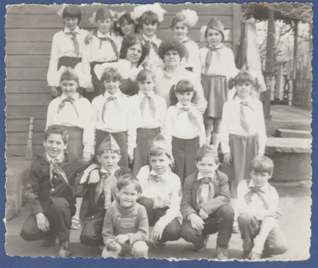 Beautiful Boys and girls in school uniforms, pioneers, Soviet Vintage Photo USSR