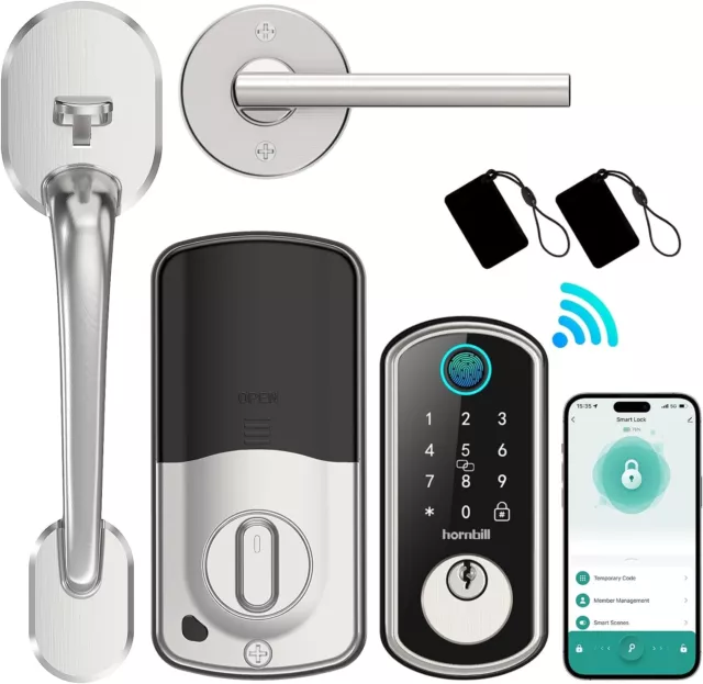 Hornbill Smart WiFi Front Door Lock Fingerprint Deadbolt with Handle Alexa Silve