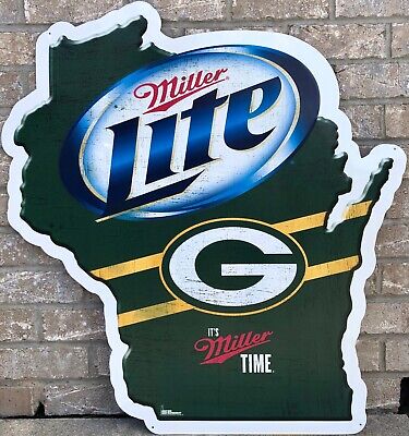 Miller Lite Beer Green Bay Packers NFL Football State Of Wisconsin Tin Sign