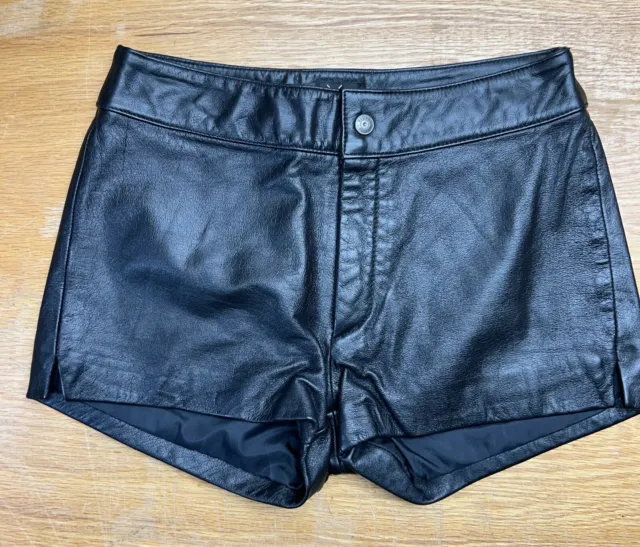 Vintage Womens Biker Leather Shorts Button Zipper 6 Black Lined Wilsons Maxima