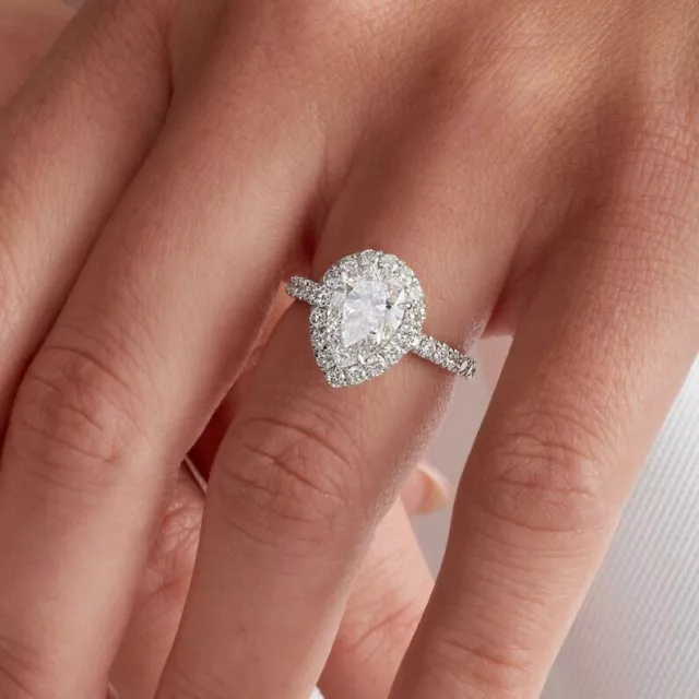 Bague halo poire 2,74 ct, bague de fiançailles en diamant simulé, superbe...