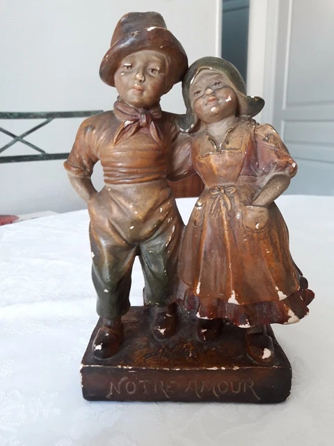 Statue en plâtre peint chasseur et son chien ( 50 cm) - Label Emmaüs