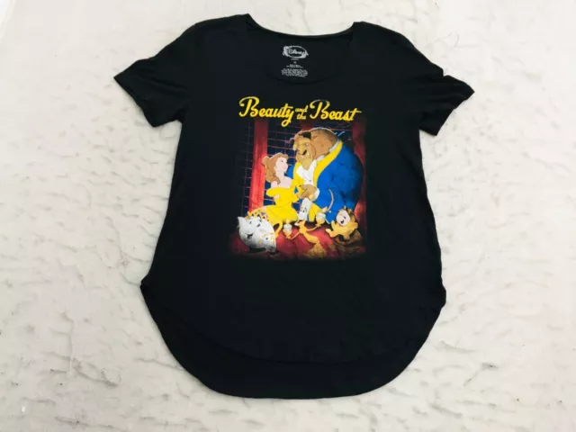 Disney Beauty And The Beast T Shirt Womens M Medium Black Graphic Print Short