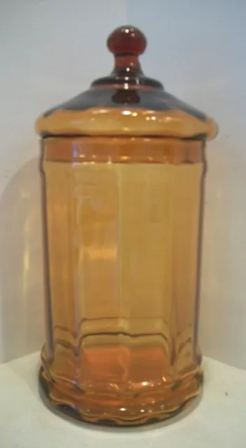 VTG Mid-Century Modern Italian Empoli Amber Ribbed Art Glass Apothecary Jar EUC