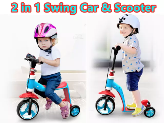2-1 Kids Child Toddler Scooter Push Kick 3 Wheel Swings Car Toy Balance Ride On